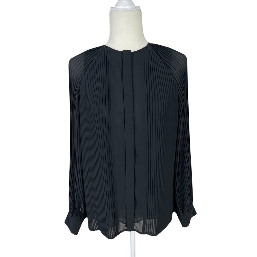 Reiss Black Pleated Long-Sleeve Blouse